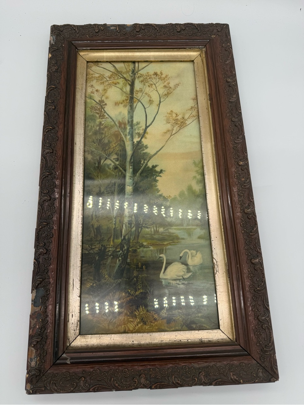 Framed Swan Lake Print in Ornate Wood Frame - Neutral Tones